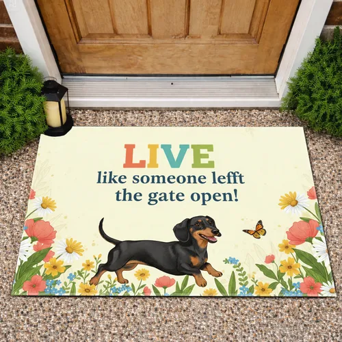 Dachshund Dog Lush Wildflowers Monarch Butterfly - Free Spirit Dog Lover Home Decor Gift Doormat