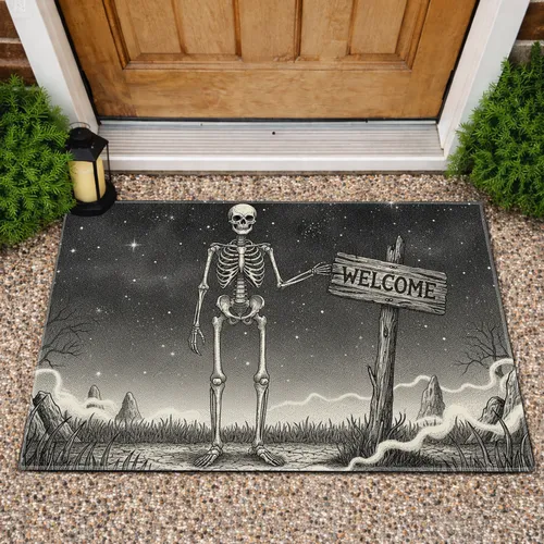 Skeleton Welcome Sign Starry Night Grass - Halloween Home Decor for Halloween Hosts Doormat