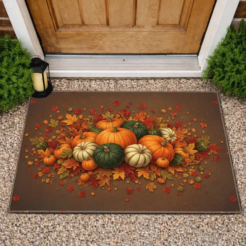 Fall Harvest Pumpkins Gourds Maple Leaves - Thanksgiving Autumn Fall Season Home Decor Gift Doormat