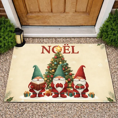 Classic Holiday Gnomes Decorated Christmas Tree NOEL Star - Christmas Home Decor Gift Doormat
