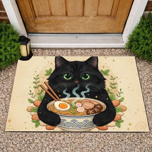 Black Cat Ramen Bowl Home Decor Gift for Cat Lover Doormat