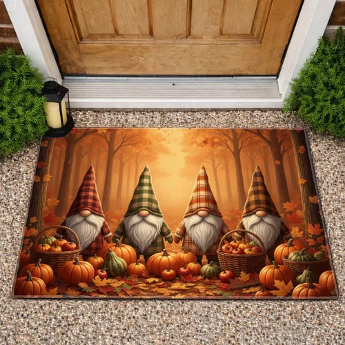 Autumn Gnomes Pumpkin Harvest Forest Scene - Fall Home Decor Gift Doormat
