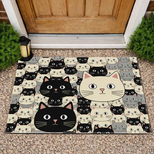Interwoven Cat Faces Home Decor Gift for Cat Lover Doormat