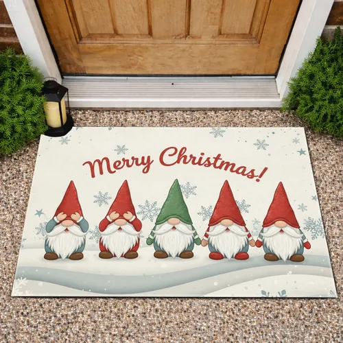 Five Gnomes Merry Christmas Snowflakes Snowdrift - Christmas Holiday Decor Doormat