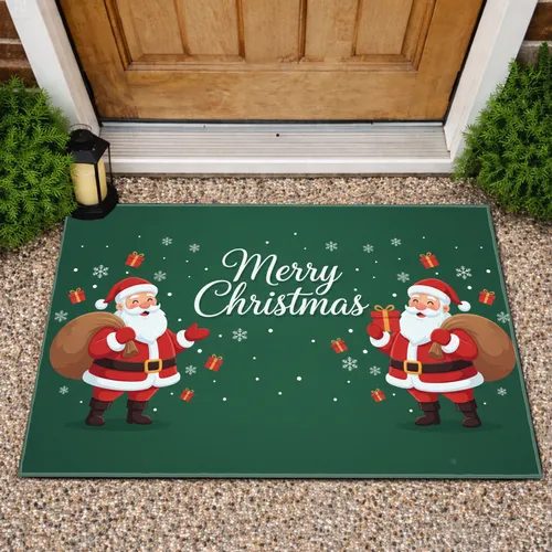 Two Santas Merry Christmas Gifts Snowflakes - Christmas Welcome Decor Doormat