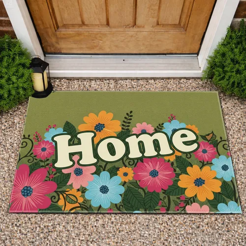 Home Word Floral Garden - Cottage Home Decor Gift for Garden Lover Doormat