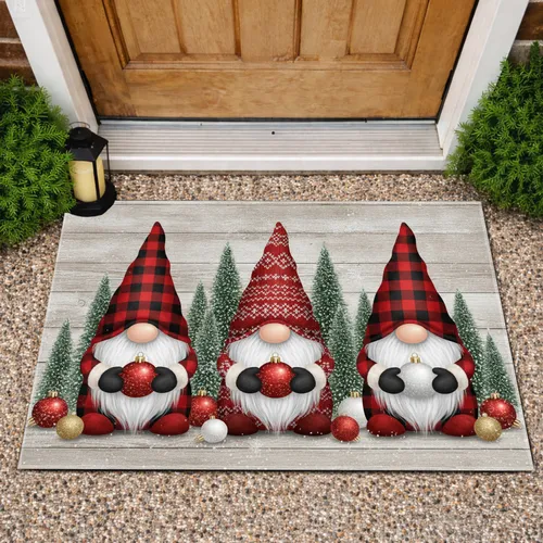 Christmas Gnomes Pine Trees Ornaments - Holiday Home Decor Doormat