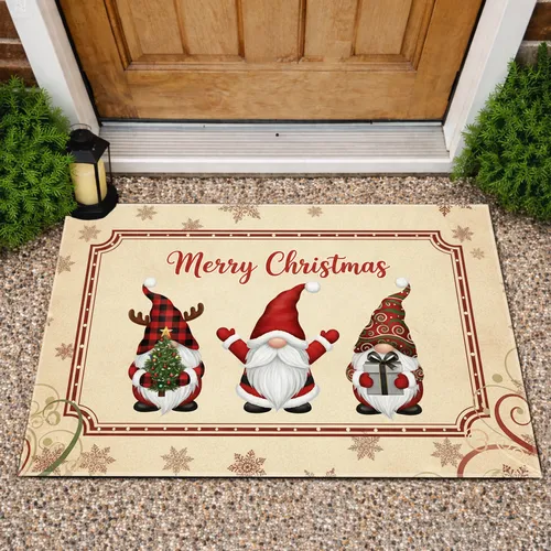 Merry Christmas Gnomes Reindeer Tree Gift - Christmas Holiday Decor for Gnome Lovers Doormat