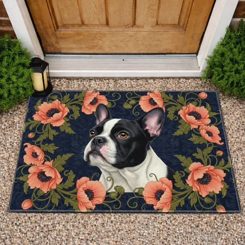 French Bulldog Poppy Leaves Botanical - Home Decor Gift for Dog Lover Doormat