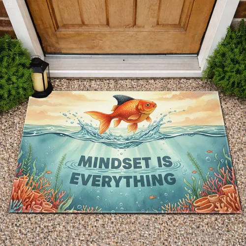 Leaping Goldfish Mindset Quote - Home Decor Gift for Motivation Doormat
