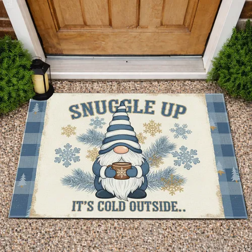 Gnome Snowflake Snuggle Up Winter Message - Holiday Home Decor Gift Doormat