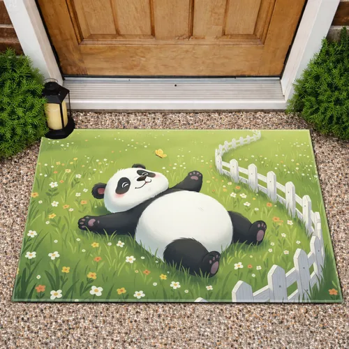Happy Panda Wildflower Meadow Butterfly - Home Decor Gift for Animal Lover Doormat