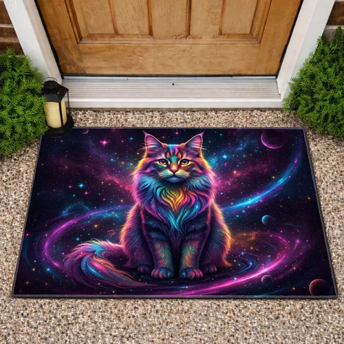 Fluffy Cat Celestial Nebula Starfield - Cat Lover Home Decor Gift Doormat