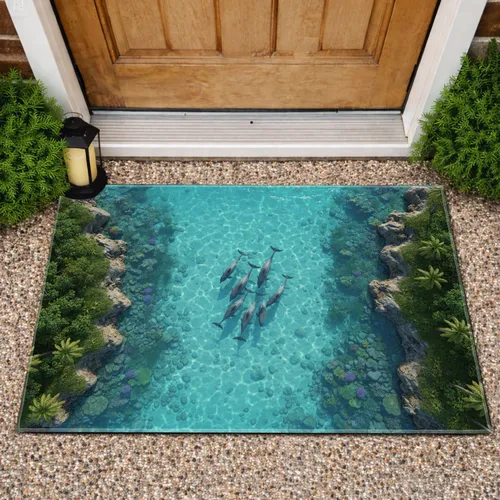 Dolphins Tropical Ocean Seabed Sunlight - Home Decor Gift for Ocean Lover Doormat