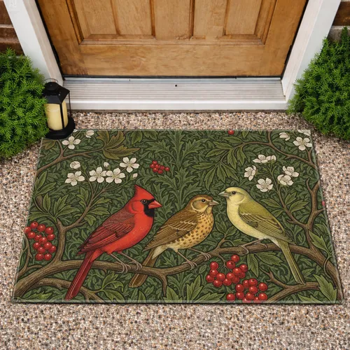 Cardinal Thrush Birds Botanical Foliage - Wildlife Lover Home Decor Gift Doormat