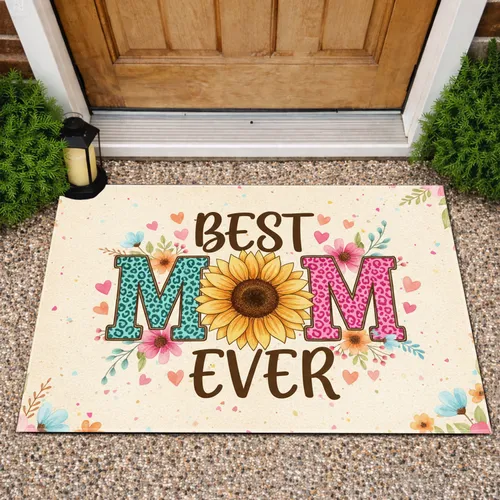 BEST MOM EVER Sunflower Leopard Letters Wildflowers - Mother's Day Gift Doormat