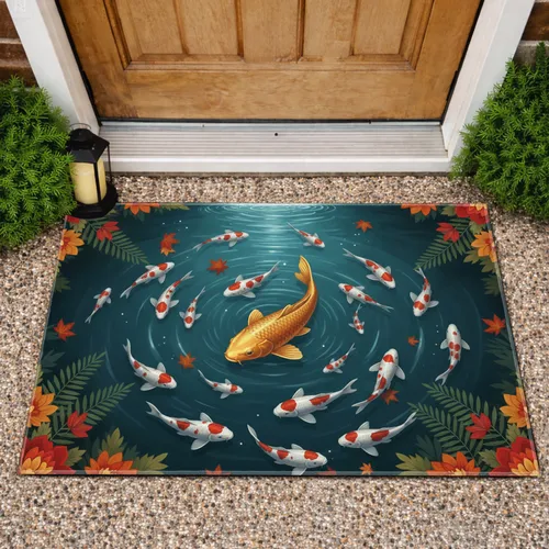 Vibrant Koi Pond Fish Floral Foliage - Home Decor Gift for Koi Lover Doormat