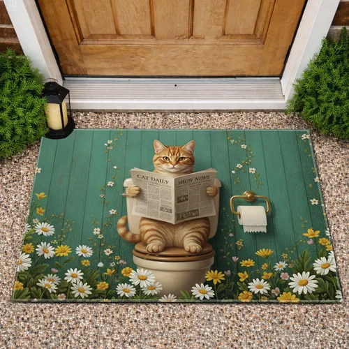 Tabby Cat Toilet Newspaper - Cat Lover Home Decor Gift Doormat