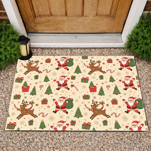 Santa Claus Reindeer Gift Boxes Christmas - Holiday Home Decor Doormat