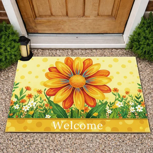 Daisy Welcome Polka Dot Wildflower Garden - Spring Home Decor Gift Doormat