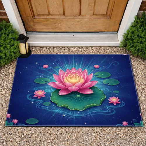 Luminous Lotus Blossom Lily Pad Starlight - Nature Lover Home Decor Gift Doormat
