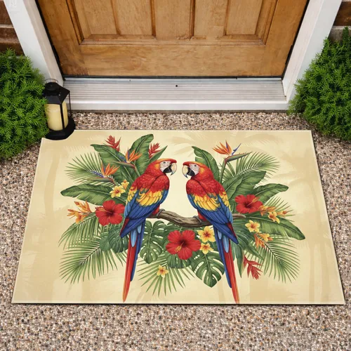 Macaws Tropical Branch Jungle Flowers - Wildlife Lover Home Decor Gift Doormat