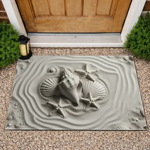 Realistic Seashells Starfish Sandy Beach - Coastal Home Decor Gift for Beach Lover Doormat