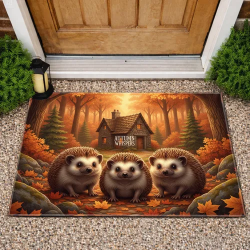 Hedgehog Autumn Forest Cottage - Wildlife Lover Home Decor Gift Doormat