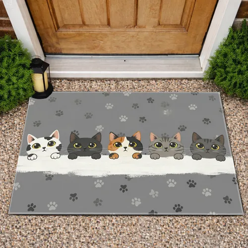 Five Curious Cats Paw Print - Home Decor Gift for Cat Lovers Doormat
