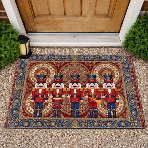Nutcracker Soldiers Drum Horn Floral Foliage - Christmas Holiday Home Decor Gift Doormat