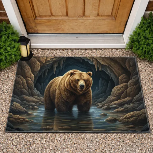 Majestic Grizzly Bear Rocky Cavern Water - Wilderness Wildlife Lover Home Decor Gift Doormat