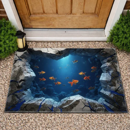 Goldfish Cracked Rock Abyss - Home Decor Gift for Wildlife Lover Doormat