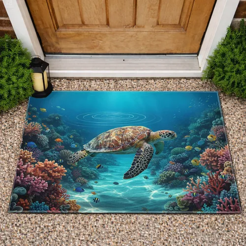 Sea Turtle Coral Reef Ocean - Home Decor Gift for Ocean Lover Doormat