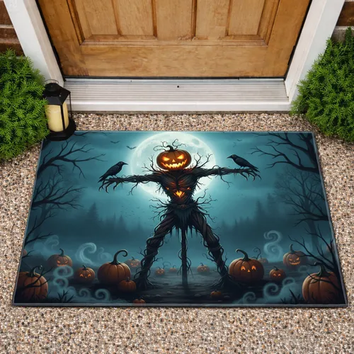 Spooky Halloween Scarecrow Jack-o'-Lantern - Gothic Halloween Home Decor Doormat