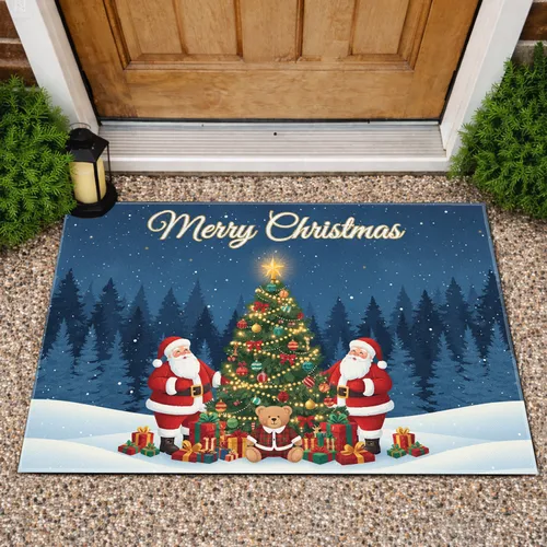 Santas Christmas Tree Teddy Bear Reindeer Merry Christmas - Christmas Gift for Family Doormat