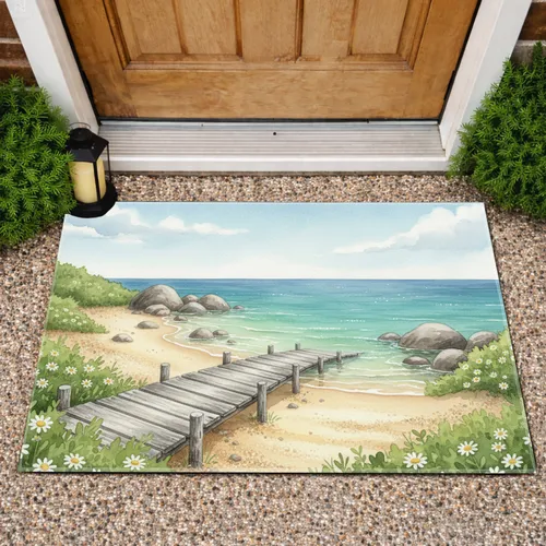 Beach Boardwalk Coastal Ocean Wildflowers - Beach House Decor Gift Doormat