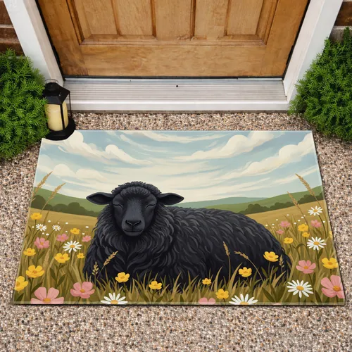 Black Sheep Wildflower Meadow - Farmhouse Decor Gift for Sheep Lover Doormat