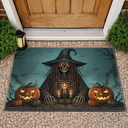 Skeletal Witch Glowing Jack-O-Lanterns Halloween Home Decor Doormat
