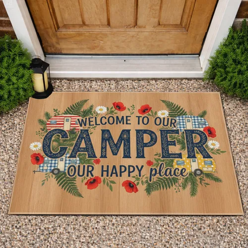Welcome Camper Floral Travel Trailers - Camper Home Decor Gift Doormat