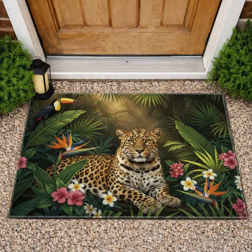 Leopard Toucan Verdant Jungle - Wildlife Lover Home Decor Gift Doormat