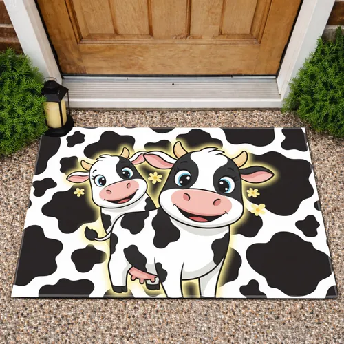 Black and White Cartoon Dairy Cows - Farmhouse Decor Gift for Cow Lover Doormat