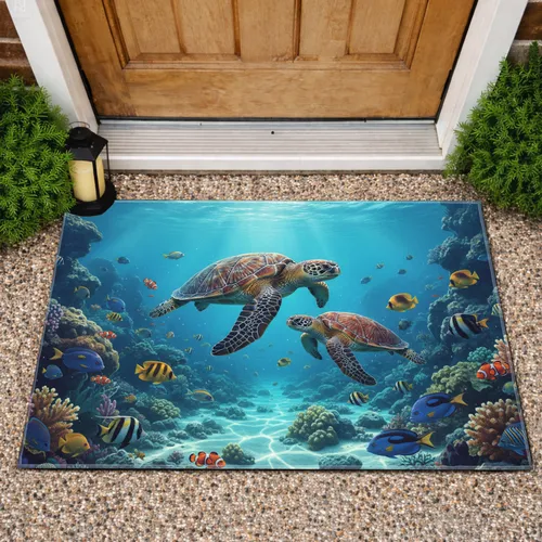 Sea Turtles Tropical Reef Fish - Ocean Lover Home Decor Gift Doormat