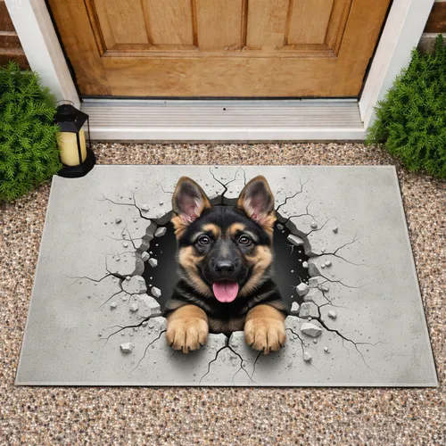 German Shepherd Puppy Emerging Concrete - Dog Lover Home Decor Gift Doormat