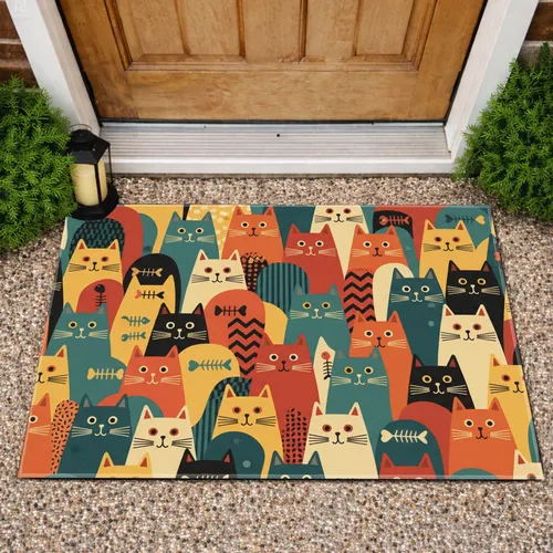 Striped Polka Dot Cats - Home Decor Gift for Cat Lover Doormat