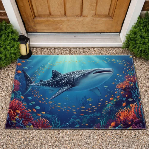 Majestic Whale Shark Coral Reef Fish Ocean Life Scene - Home Decor Gift Doormat