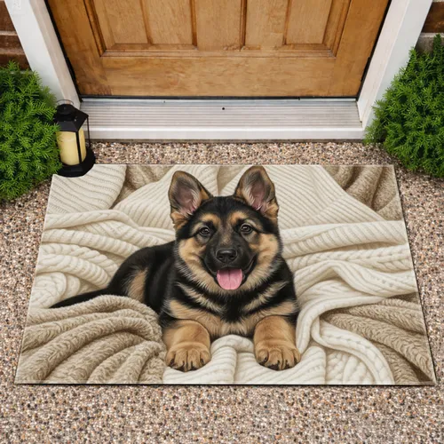 German Shepherd Puppy Soft Bedding - Home Decor Gift for Dog Lover Doormat
