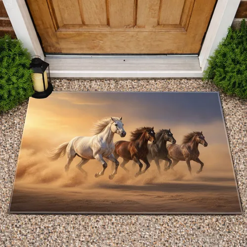 Dynamic Galloping Wild Horses Sunset - Home Decor Gift for Wildlife Lovers Doormat
