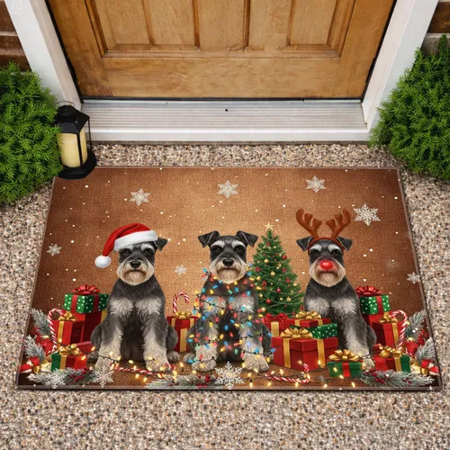 Schnauzer Dogs Christmas Presents Snowflakes Holiday Decor - Dog Lover Gift Doormat