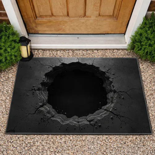 Broken Concrete Dark Void Fractured Rock Chasm - Industrial Home Decor Gift Doormat