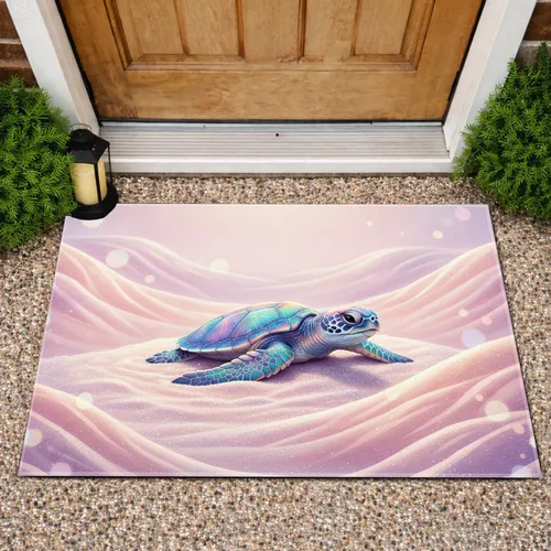 Baby Sea Turtle Iridescent Shell Sparkling Sand Dunes - Wildlife Lover Gift Doormat